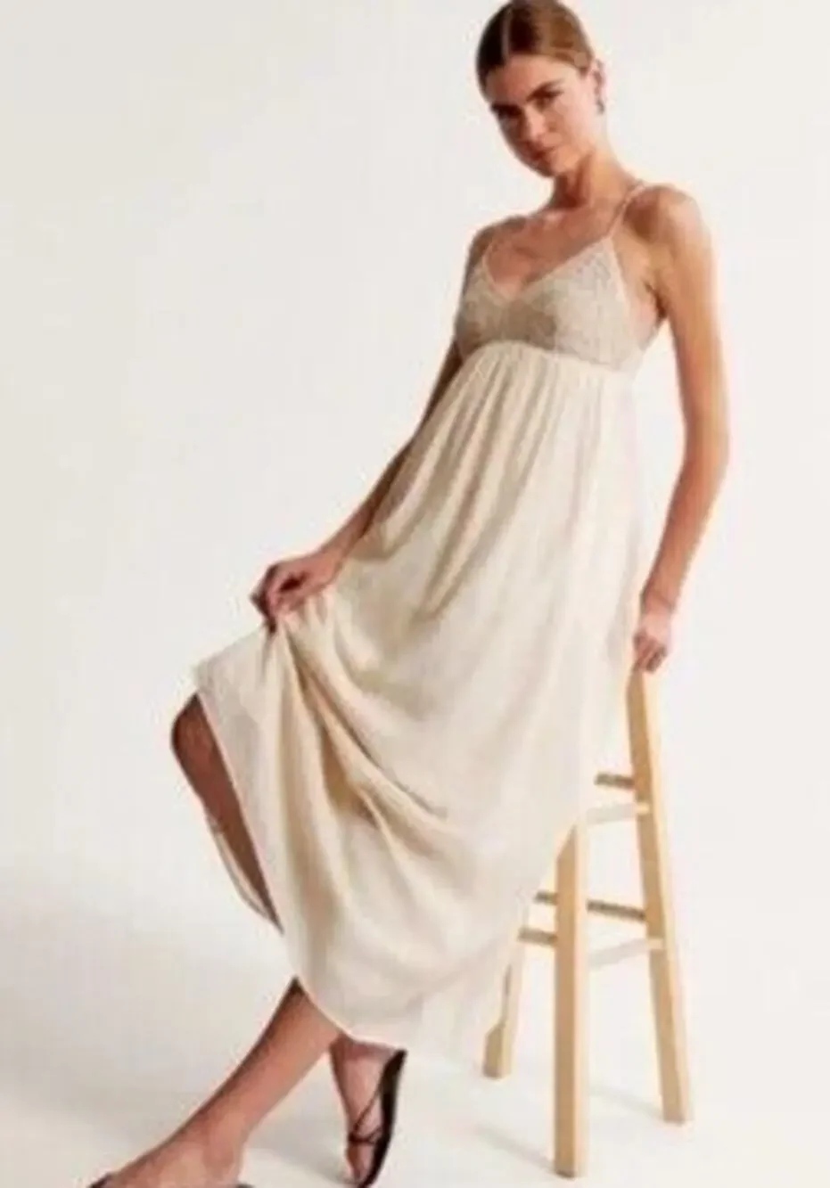 Abercrombie & Fitch Lace Cutwork Maxi Dress Cream XL Tall NWT Pockets Boho